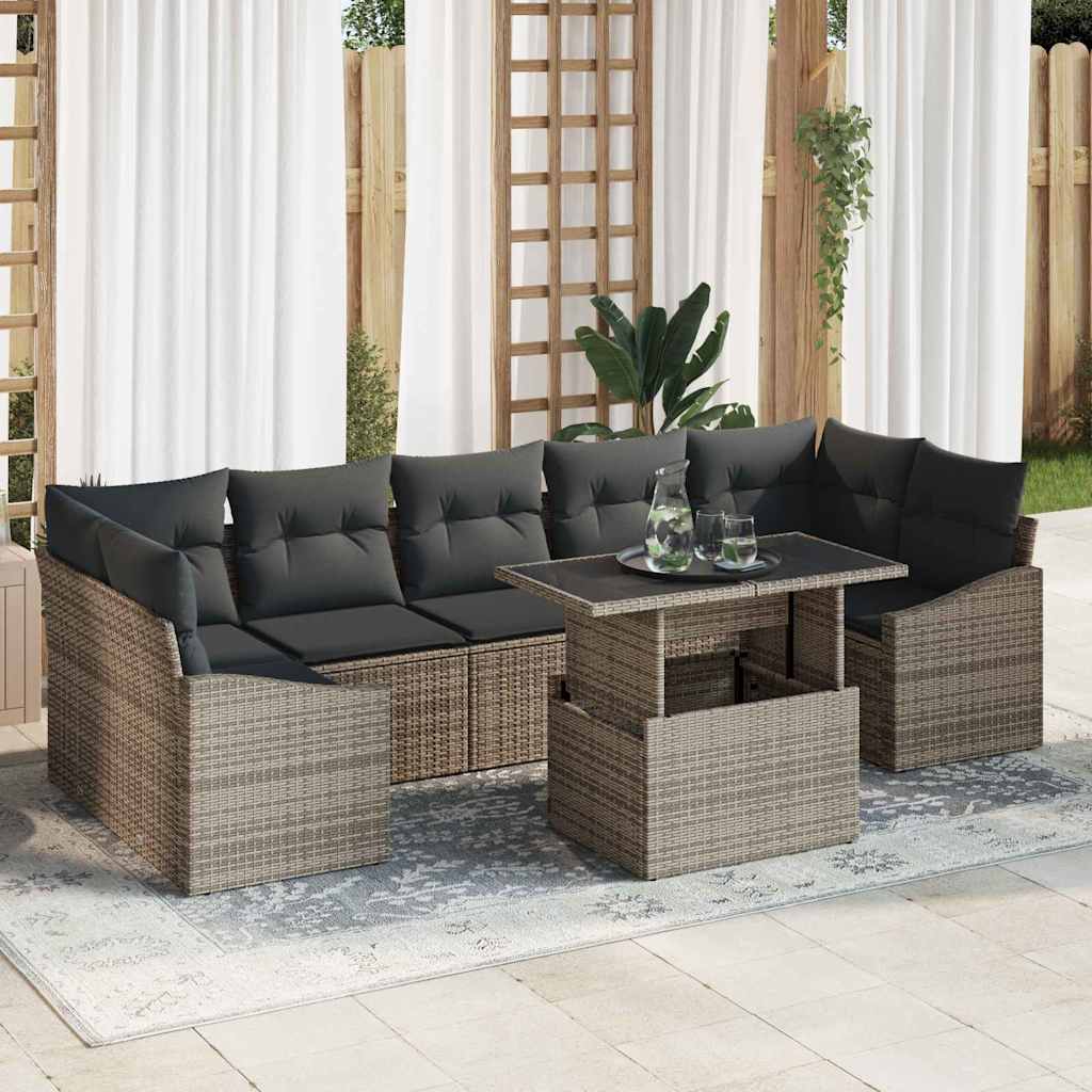 Σετ Καναπέ Κήπου με μαξιλάρι 8 pcs Γκρι συνθετικό ρατάν - Pakobazaar