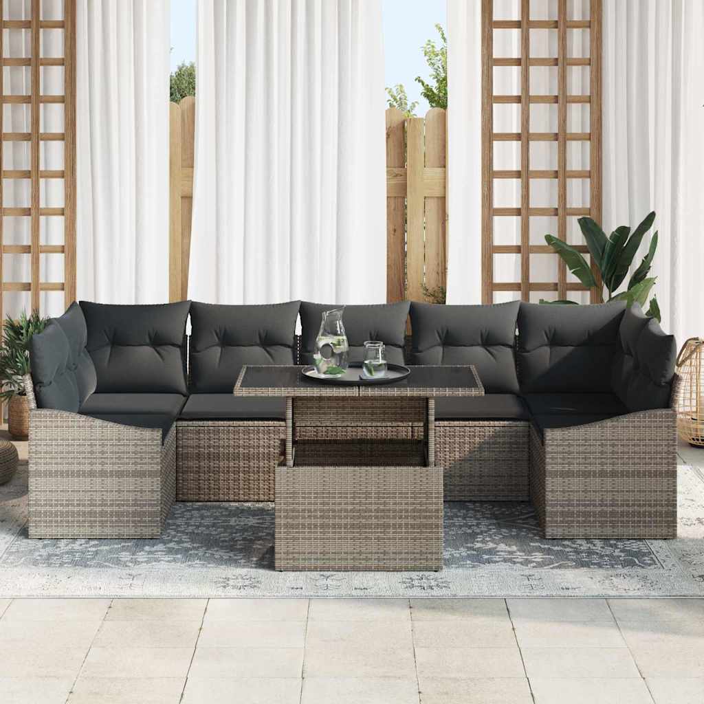 Σετ Καναπέ Κήπου με μαξιλάρι 8 pcs Γκρι συνθετικό ρατάν - Pakobazaar
