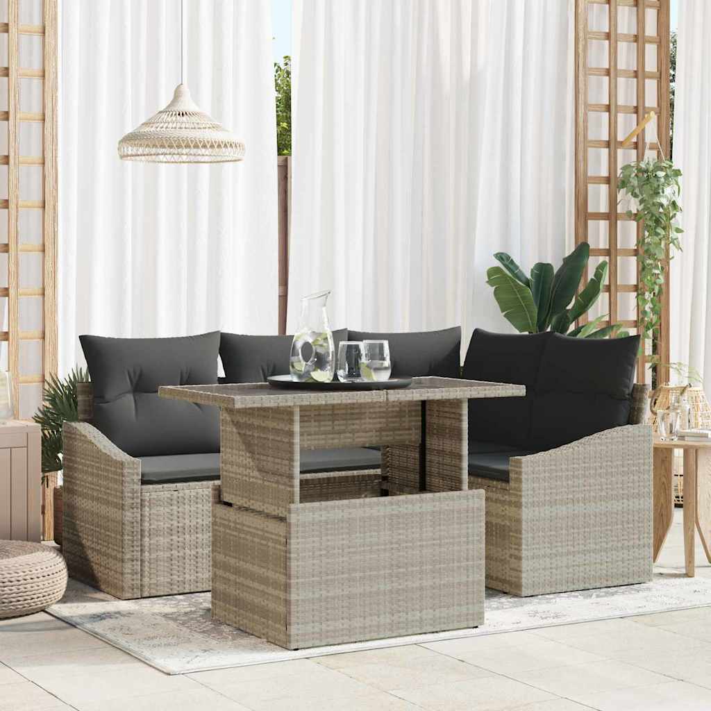 Σετ Καναπέ Κήπου με μαξιλάρι 5 pcs Ανοιχτό Γκρι και Σκούρο Γκρι - Pakobazaar