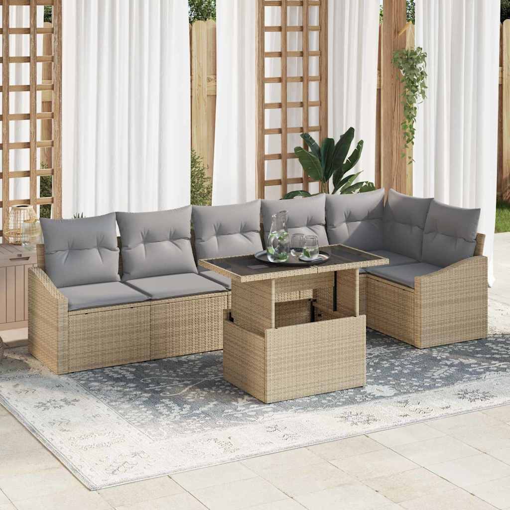 Σετ Καναπέ Κήπου με μαξιλάρι 7 pcs Μπέζ και Ανοιχτό Γκρι - Pakobazaar