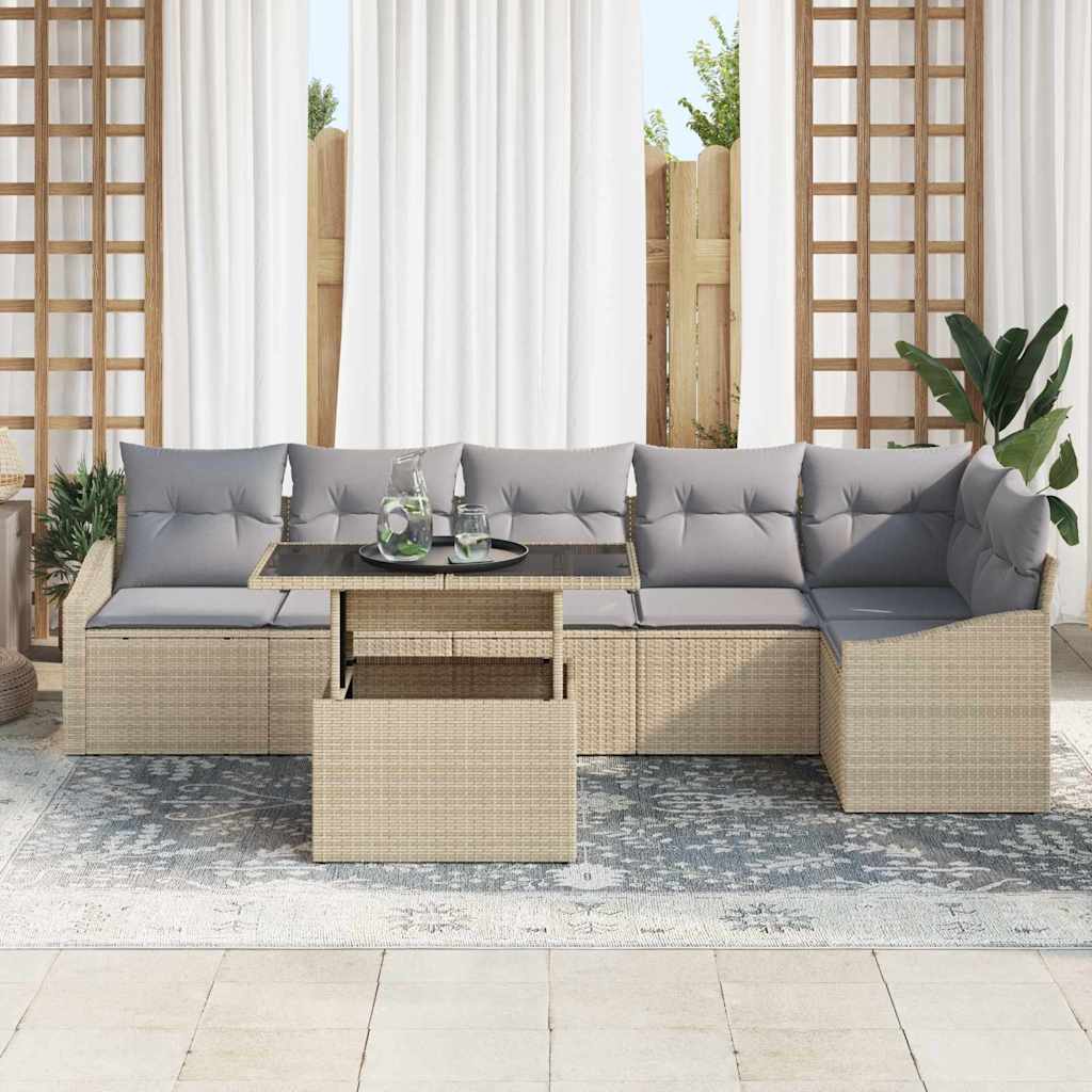 Σετ Καναπέ Κήπου με μαξιλάρι 7 pcs Μπέζ και Ανοιχτό Γκρι - Pakobazaar