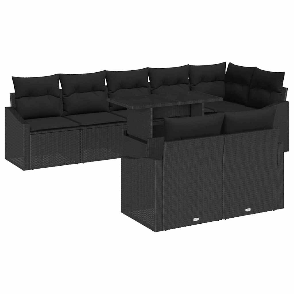 Σετ Καναπέ Κήπου με μαξιλάρι με αποθήκευση 9 pcs Μαύρο