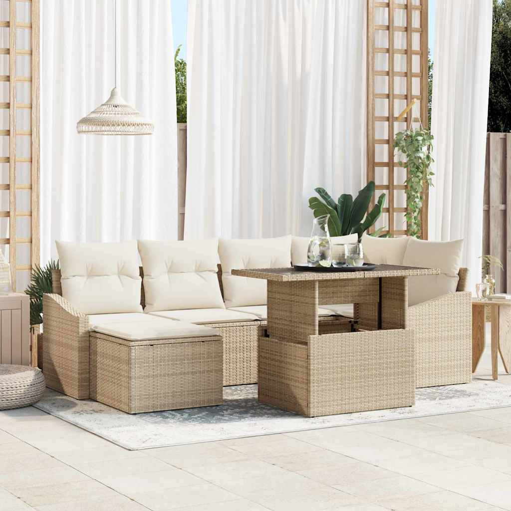 Σετ Καναπέ Κήπου με μαξιλάρι με αποθήκευση 7 pcs Μπεζ και Κρέμα - Pakobazaar