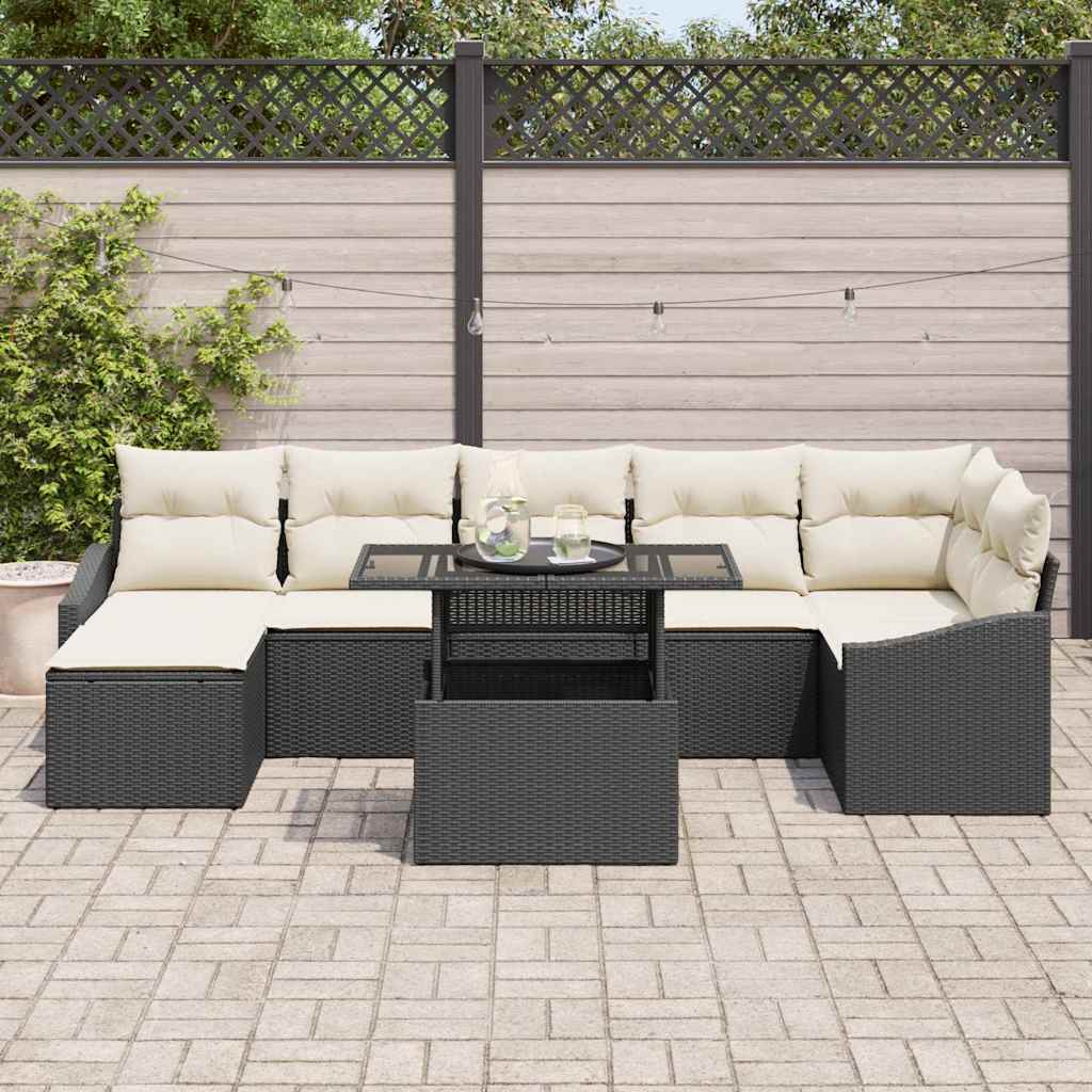 Σετ Καναπέ Κήπου με μαξιλάρι 8 pcs Μαύρο και Κρέμα