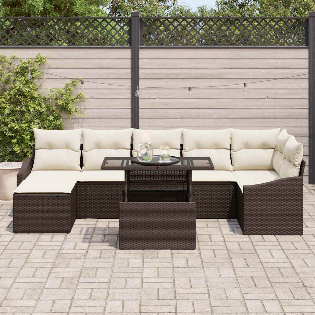 Σετ Καναπέ Κήπου με μαξιλάρι με αποθήκευση 8 pcs Καφέ και Κρέμα