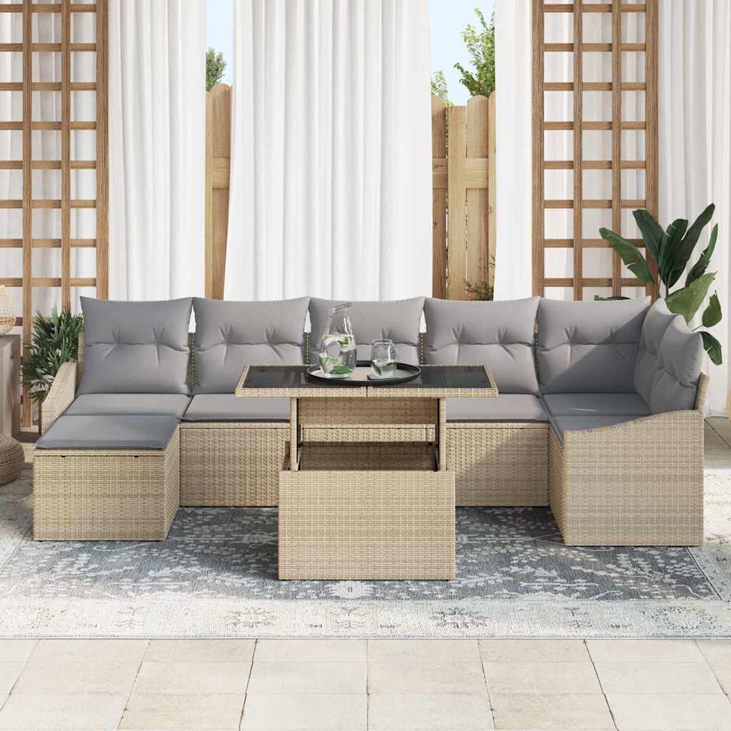 Σετ Καναπέ Κήπου με μαξιλάρι 8 pcs Μπέζ και Ανοιχτό Γκρι - Pakobazaar