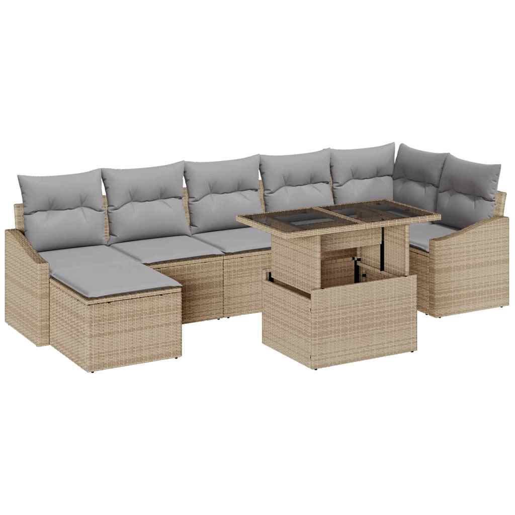 Σετ Καναπέ Κήπου με μαξιλάρι 8 pcs Μπέζ και Ανοιχτό Γκρι - Pakobazaar