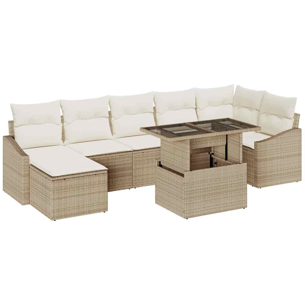 Σετ Καναπέ Κήπου με μαξιλάρι με αποθήκευση 8 pcs Μπεζ και Κρέμα