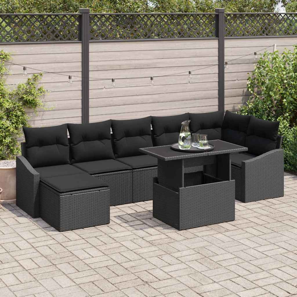 Σετ Καναπέ Κήπου με μαξιλάρι με αποθήκευση 8 pcs Μαύρο - Pakobazaar