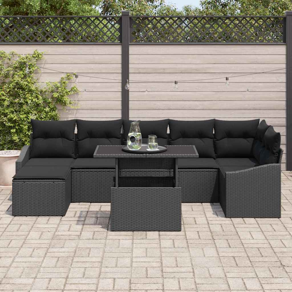 Σετ Καναπέ Κήπου με μαξιλάρι με αποθήκευση 8 pcs Μαύρο - Pakobazaar