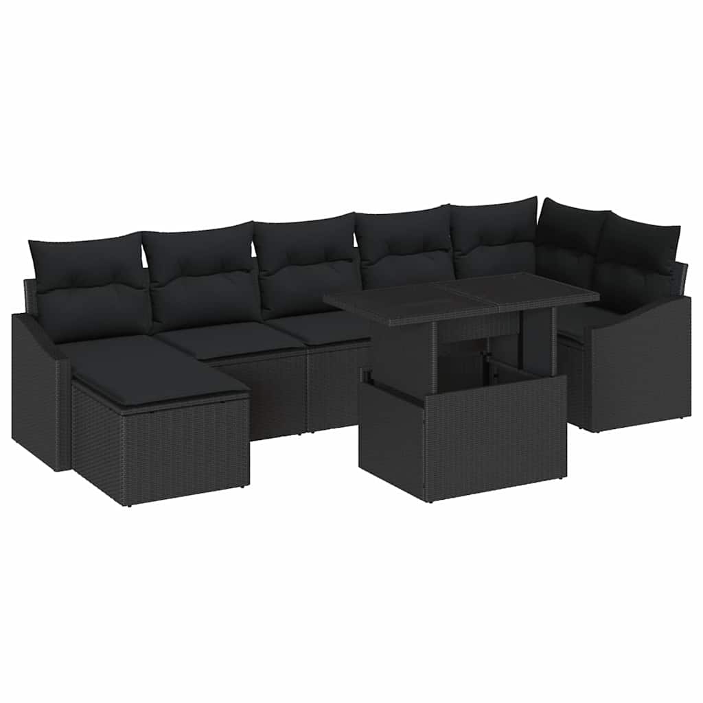 Σετ Καναπέ Κήπου με μαξιλάρι με αποθήκευση 8 pcs Μαύρο - Pakobazaar