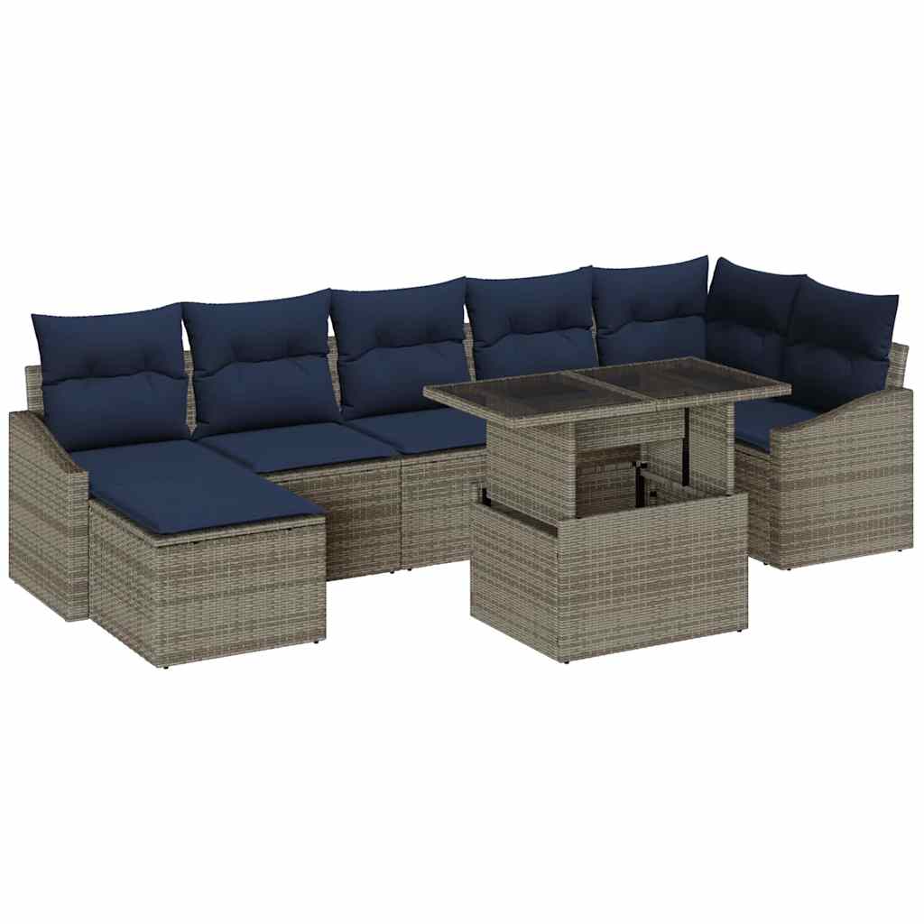Σετ Καναπέ Κήπου με μαξιλάρι 8 pcs Γκρι και Ναυτικό - Pakobazaar