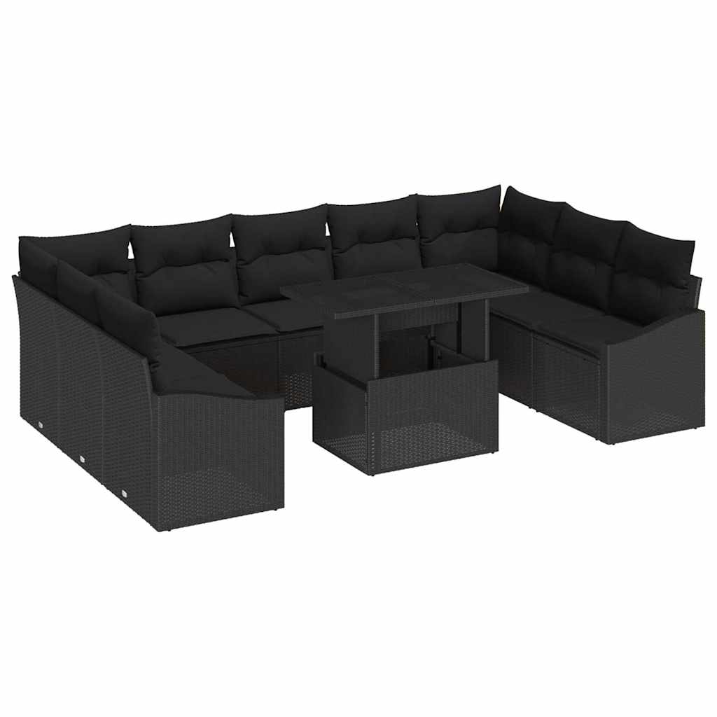 Σετ Καναπέ Κήπου με μαξιλάρι με αποθήκευση 10 pcs Μαύρο
