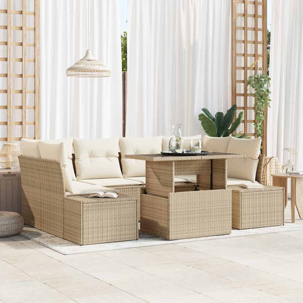 Σετ Καναπέ Κήπου με μαξιλάρι 7 pcs Μπεζ και Κρέμα - Pakobazaar