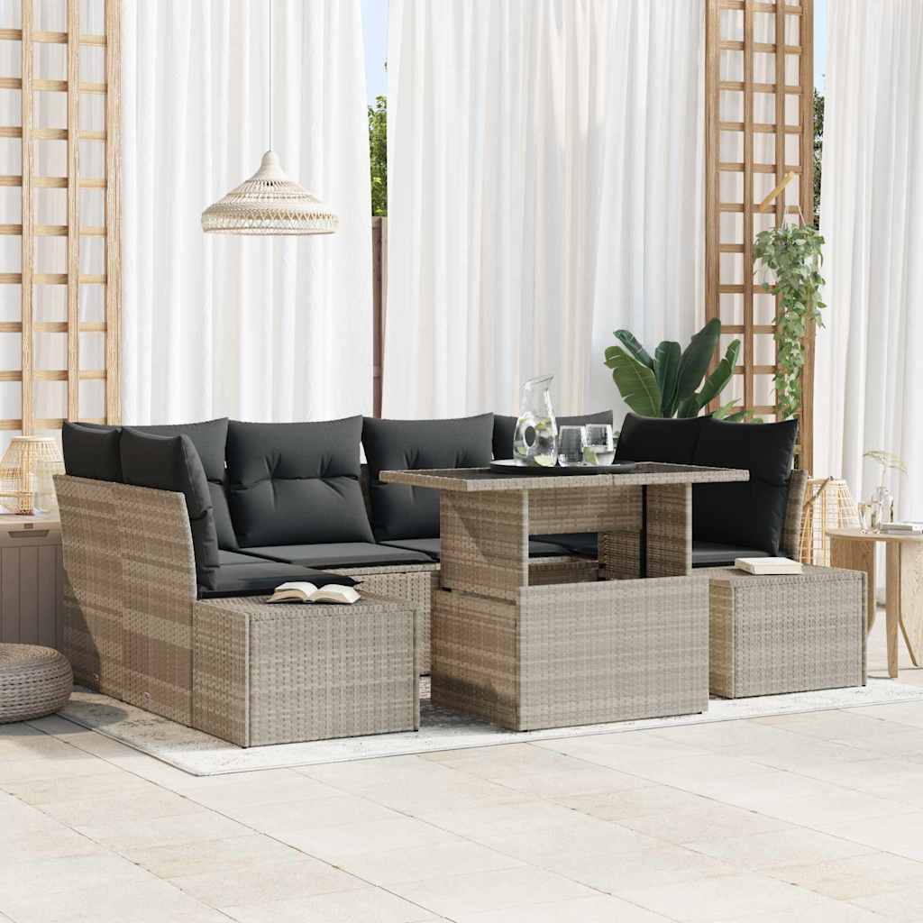 Σετ Καναπέ Κήπου με μαξιλάρι 7 pcs Ανοιχτό Γκρι και Σκούρο Γκρι - Pakobazaar