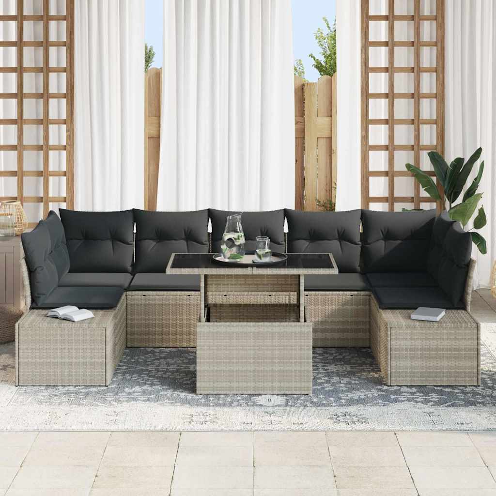 Σετ Καναπέ Κήπου με μαξιλάρι 8 pcs Ανοιχτό Γκρι και Σκούρο Γκρι - Pakobazaar