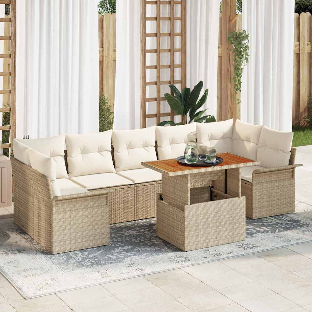 Σετ Καναπέ Κήπου με αποθήκευση 8 pcs Μπεζ Πολυ ράταν - Pakobazaar