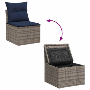 Σετ Καναπέ Κήπου με αποθήκευση 9 pcs Γκρι Πολυ ράταν - Pakobazaar