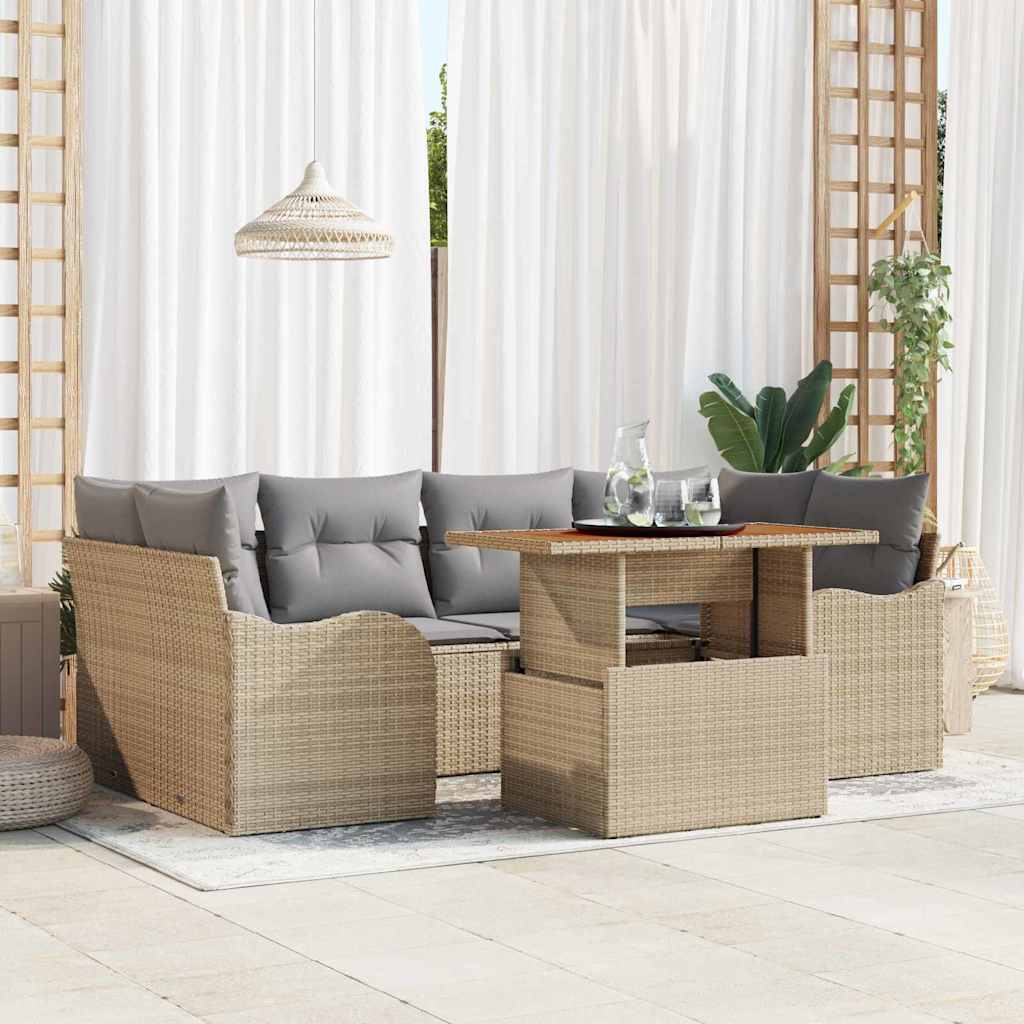 Σετ Καναπέ Κήπου με αποθήκευση 7 pcs Μπεζ Πολυ ράταν