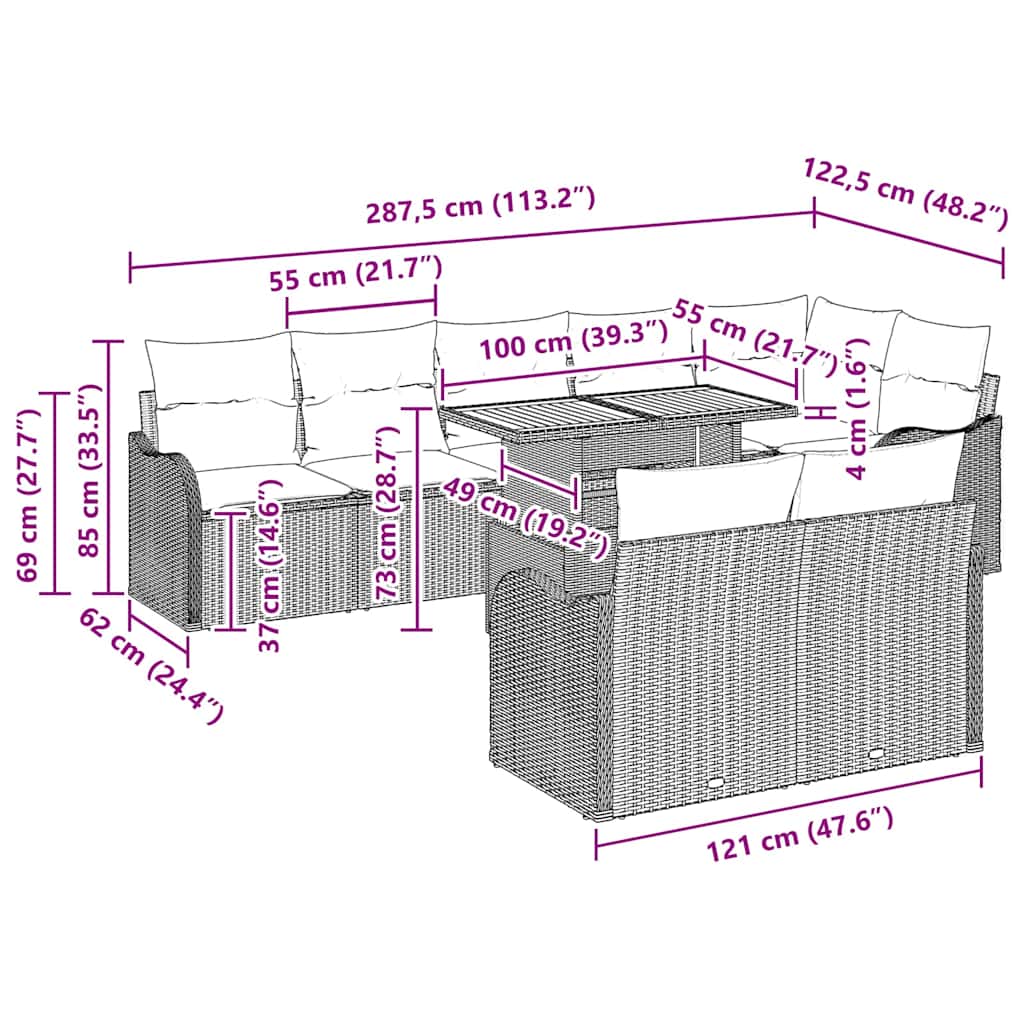 Σετ Καναπέ Κήπου με αποθήκευση 9 pcs Μαύρο Πολυ ράταν