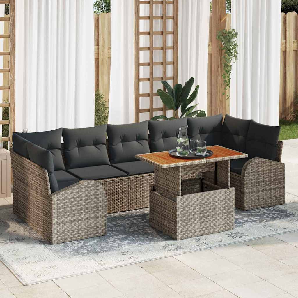 Σετ Καναπέ Κήπου με αποθήκευση 8 pcs Γκρι Πολυ ράταν