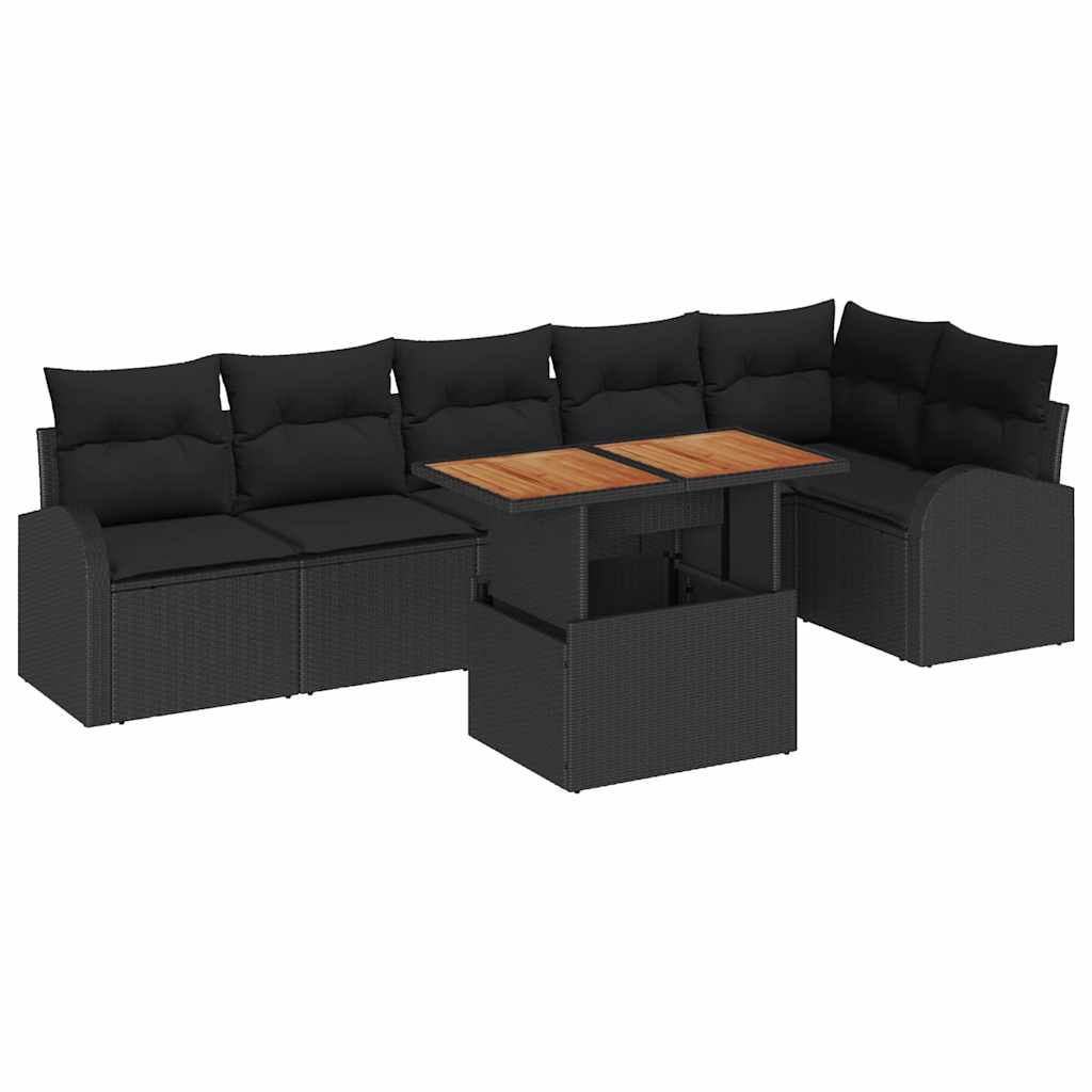 Σετ Καναπέ Κήπου με αποθήκευση 7 pcs Μαύρο Πολυ ράταν