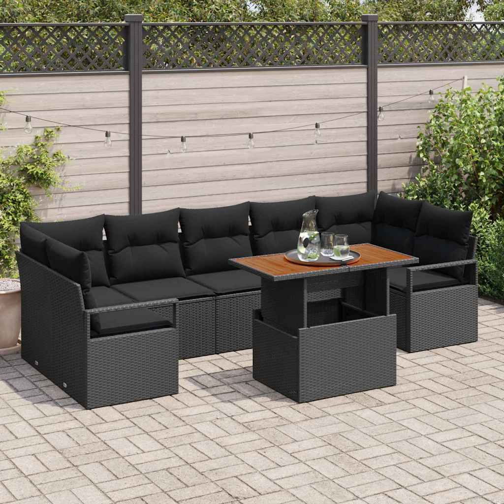 Σετ Καναπέ Κήπου με αποθήκευση 8 pcs Μαύρο Πολυ ράταν - Pakobazaar