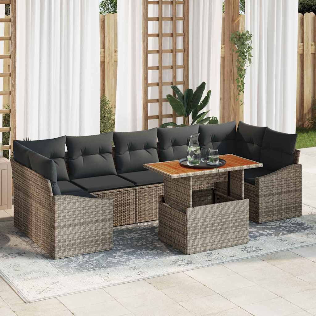 Σετ Καναπέ Κήπου 8 pcs Γκρι Πολυέστερ και Κατασκευασμένο Ατσάλι