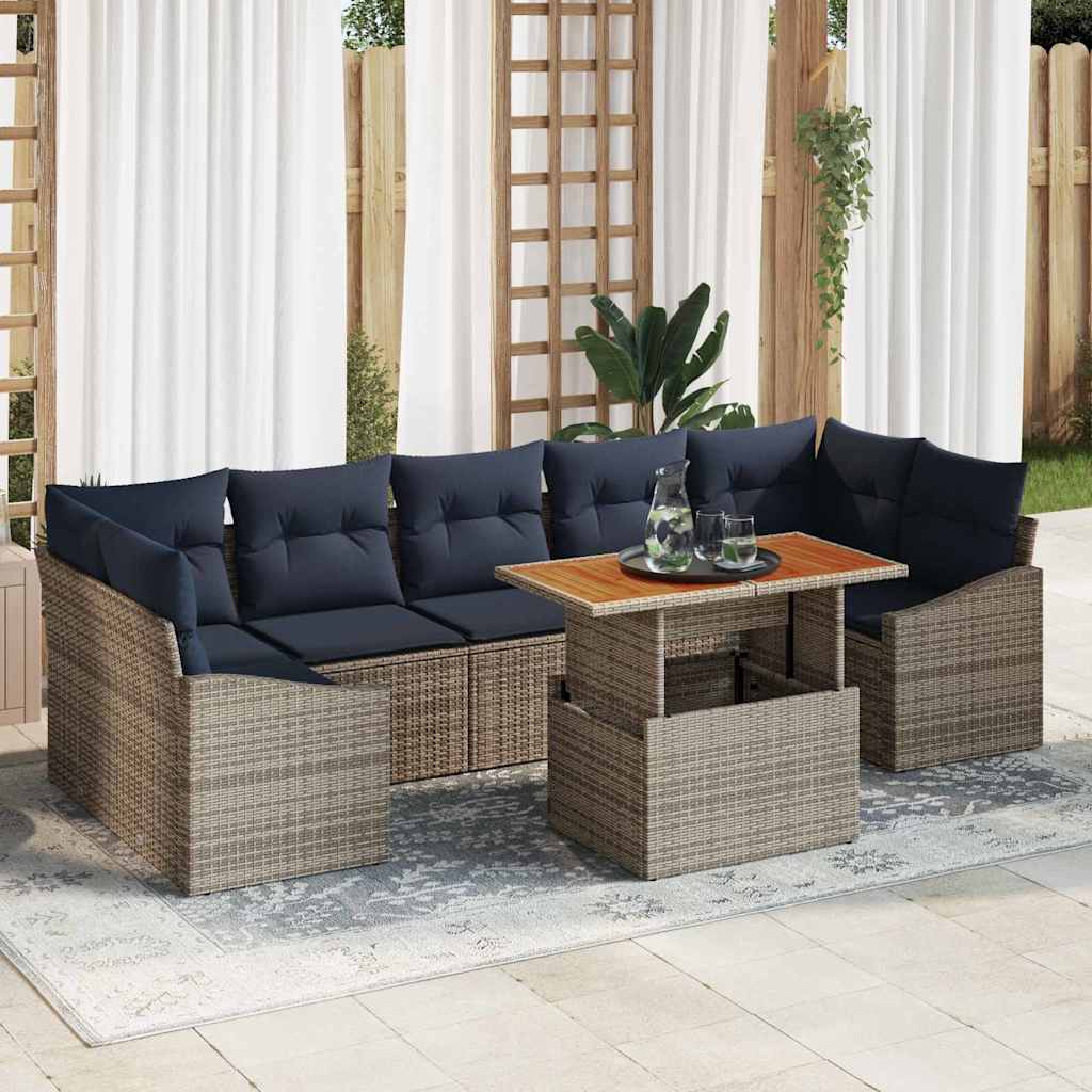 Σετ Καναπέ Κήπου με αποθήκευση 8 pcs Γκρι Πολυ ράταν - Pakobazaar
