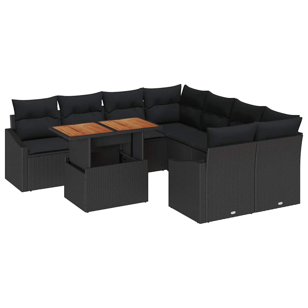 Σετ Καναπέ Κήπου με αποθήκευση 9 pcs Μαύρο Πολυ ράταν