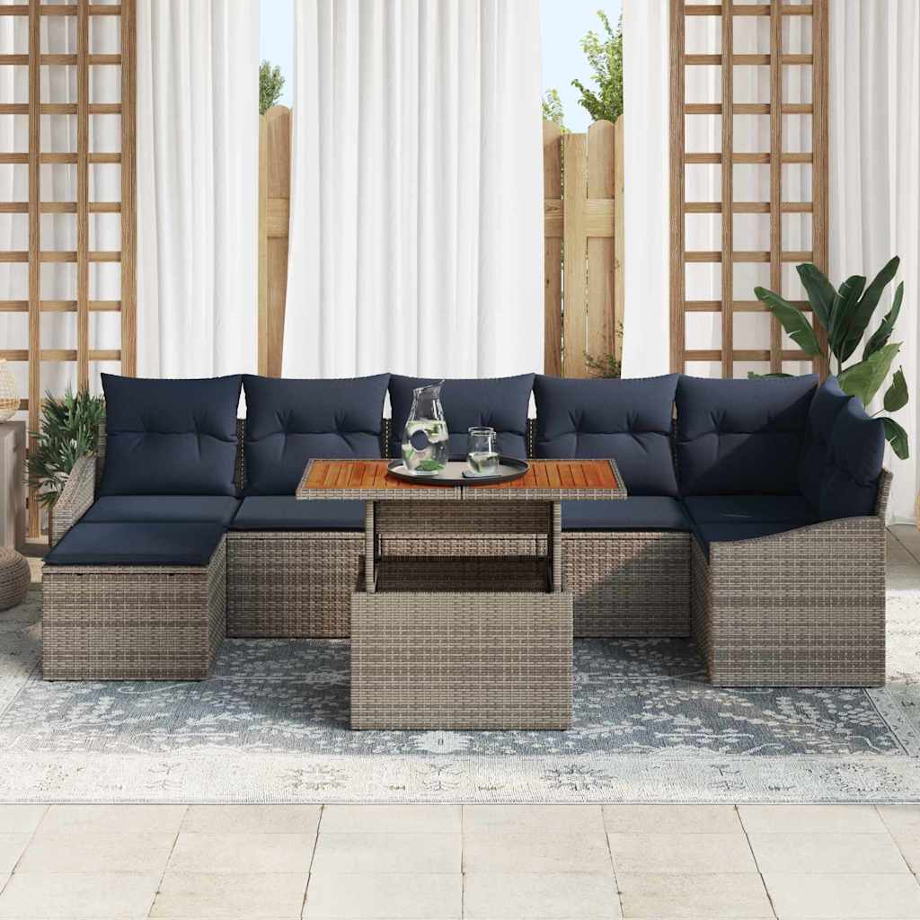 Σετ Καναπέ Κήπου με αποθήκευση 8 pcs Γκρι Πολυ ράταν - Pakobazaar
