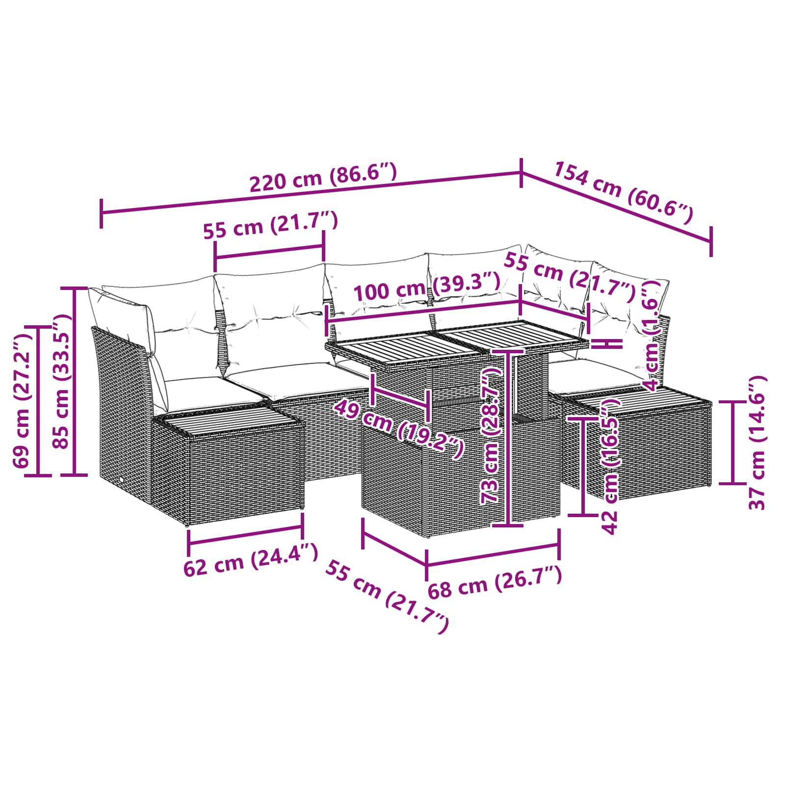 Σετ Καναπέ Κήπου με αποθήκευση 10 pcs Μαύρο Πολυ ράταν