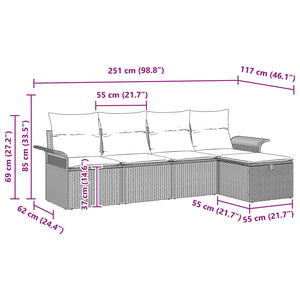 Σετ Καναπέ Κήπου 5 pcs Καφέ και Κόκκινο συνθετικό ρατάν - Pakobazaar