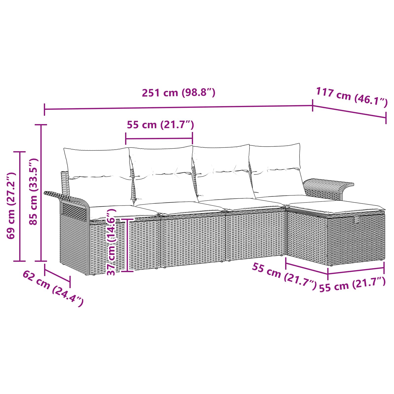 Σετ Καναπέ Κήπου 5 pcs Μαύρο και Τυρκουάζ συνθετικό ρατάν - Pakobazaar