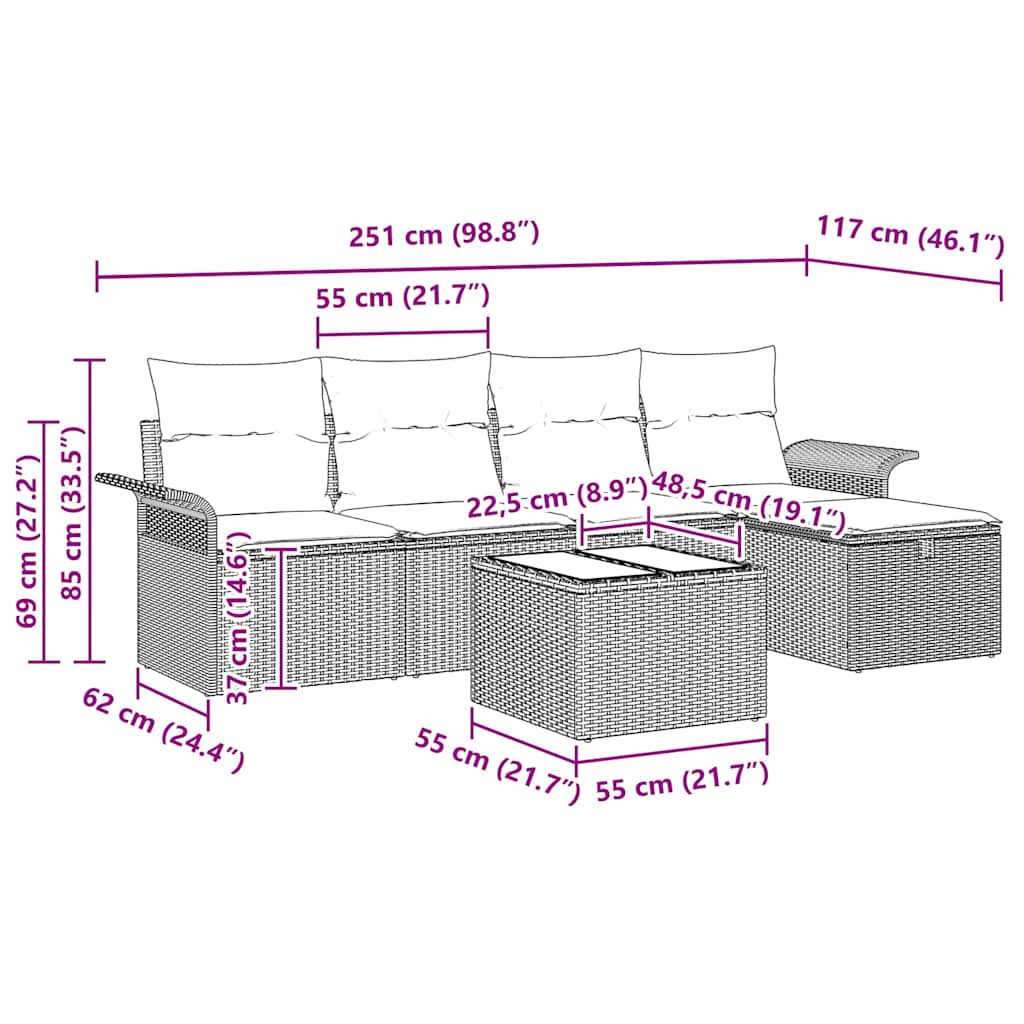 Σετ Καναπέ Κήπου 6 pcs Καφέ και Κρέμα συνθετικό ρατάν