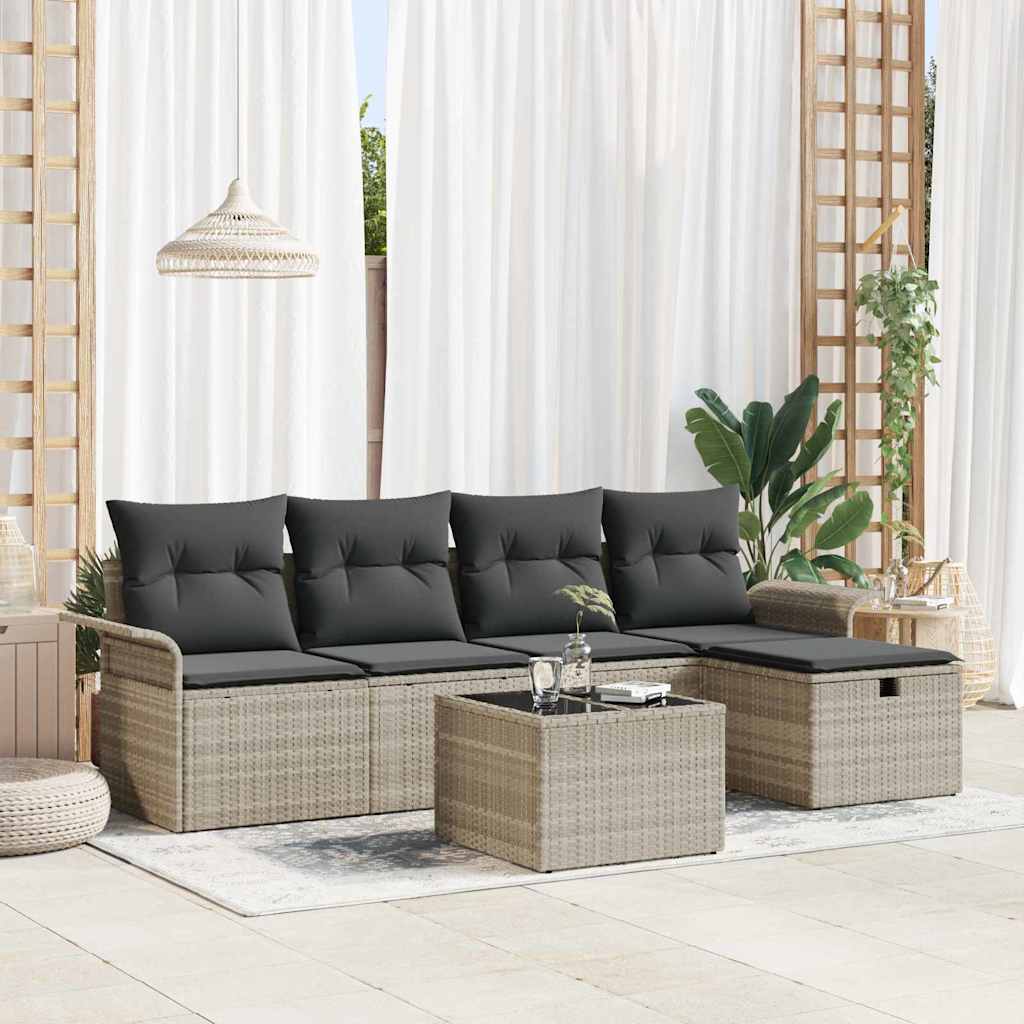 Σετ Καναπέ Κήπου με μαξιλάρι 6 pcs Ανοιχτό γκρι συνθετικό ρατάν