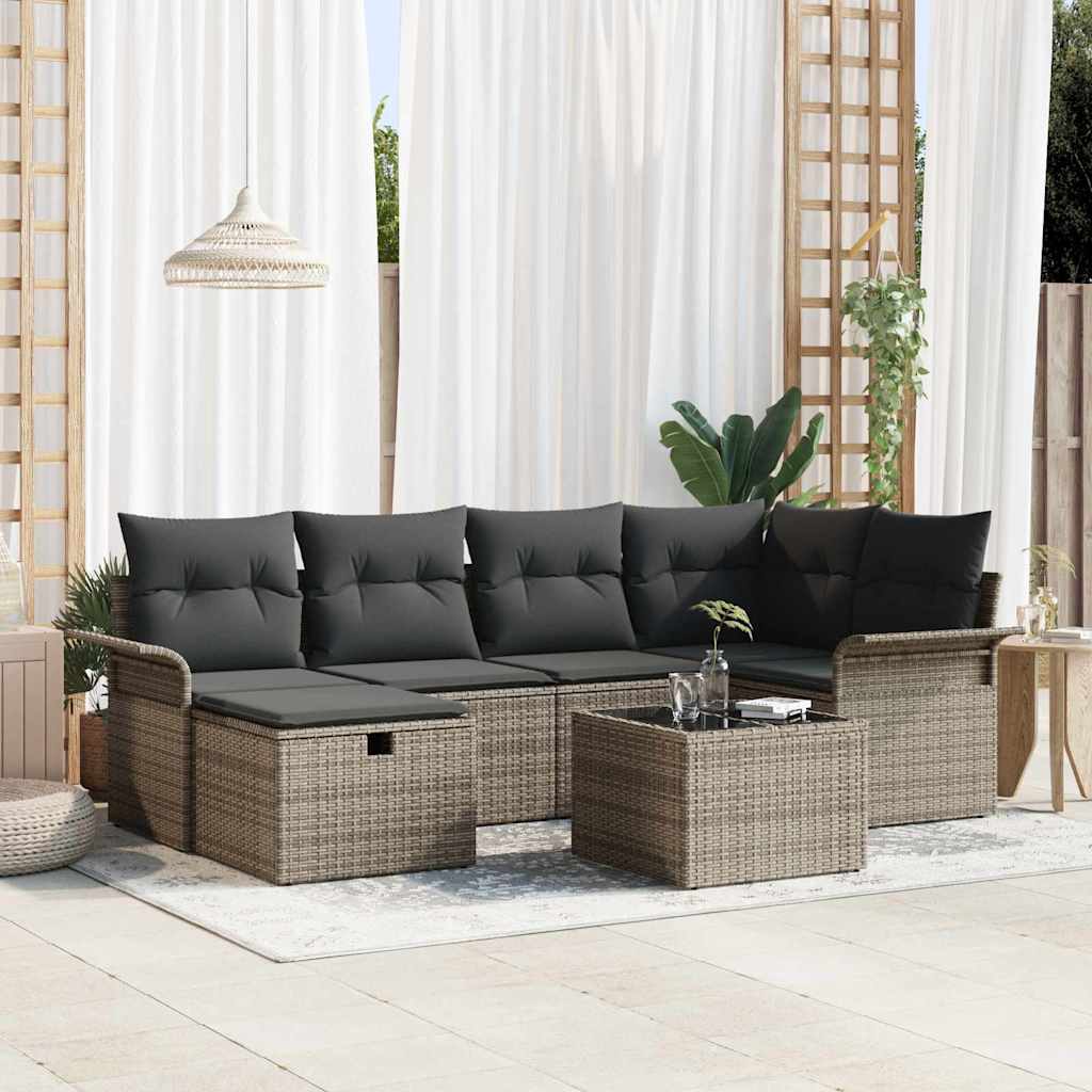 Σετ Καναπέ Κήπου με μαξιλάρι 7 pcs Γκρι συνθετικό ρατάν