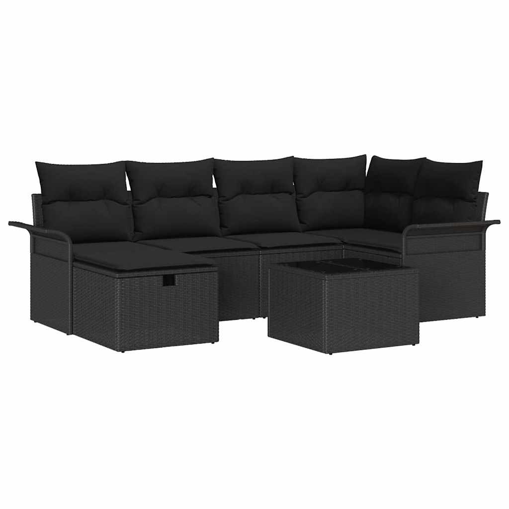 Σετ Καναπέ Κήπου με μαξιλάρι 7 pcs Μαύρο συνθετικό ρατάν - Pakobazaar