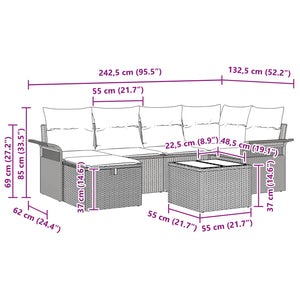 Σετ Καναπέ Κήπου 7 pcs Γκρι και Ναυτικό συνθετικό ρατάν - Pakobazaar