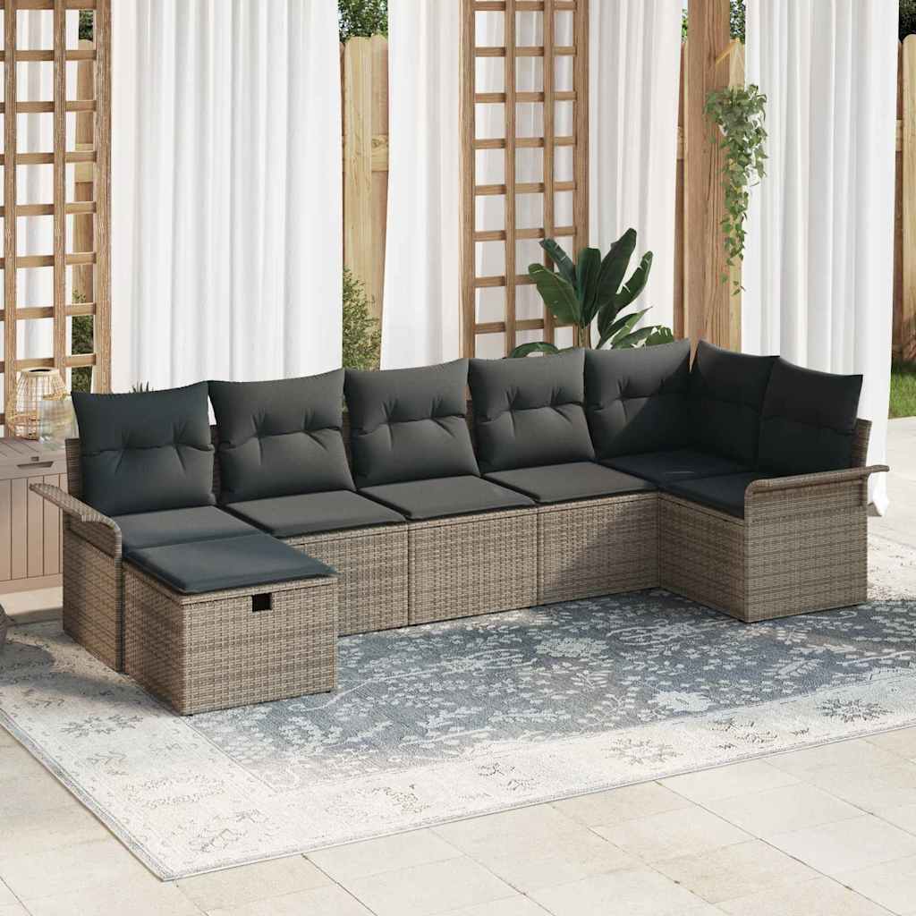 Σετ Καναπέ Κήπου με μαξιλάρι 7 pcs Γκρι συνθετικό ρατάν