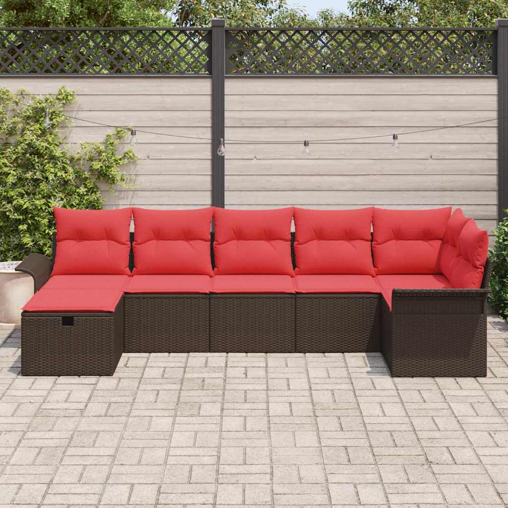 Σετ Καναπέ Κήπου 7 pcs Καφέ και Κόκκινο συνθετικό ρατάν - Pakobazaar