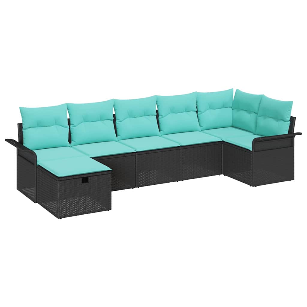 Σετ Καναπέ Κήπου 7 pcs Μαύρο και Τυρκουάζ συνθετικό ρατάν - Pakobazaar