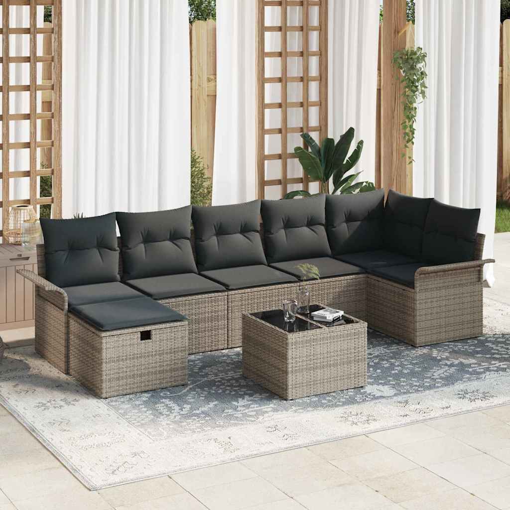 Σετ Καναπέ Κήπου με μαξιλάρι 8 pcs Γκρι συνθετικό ρατάν