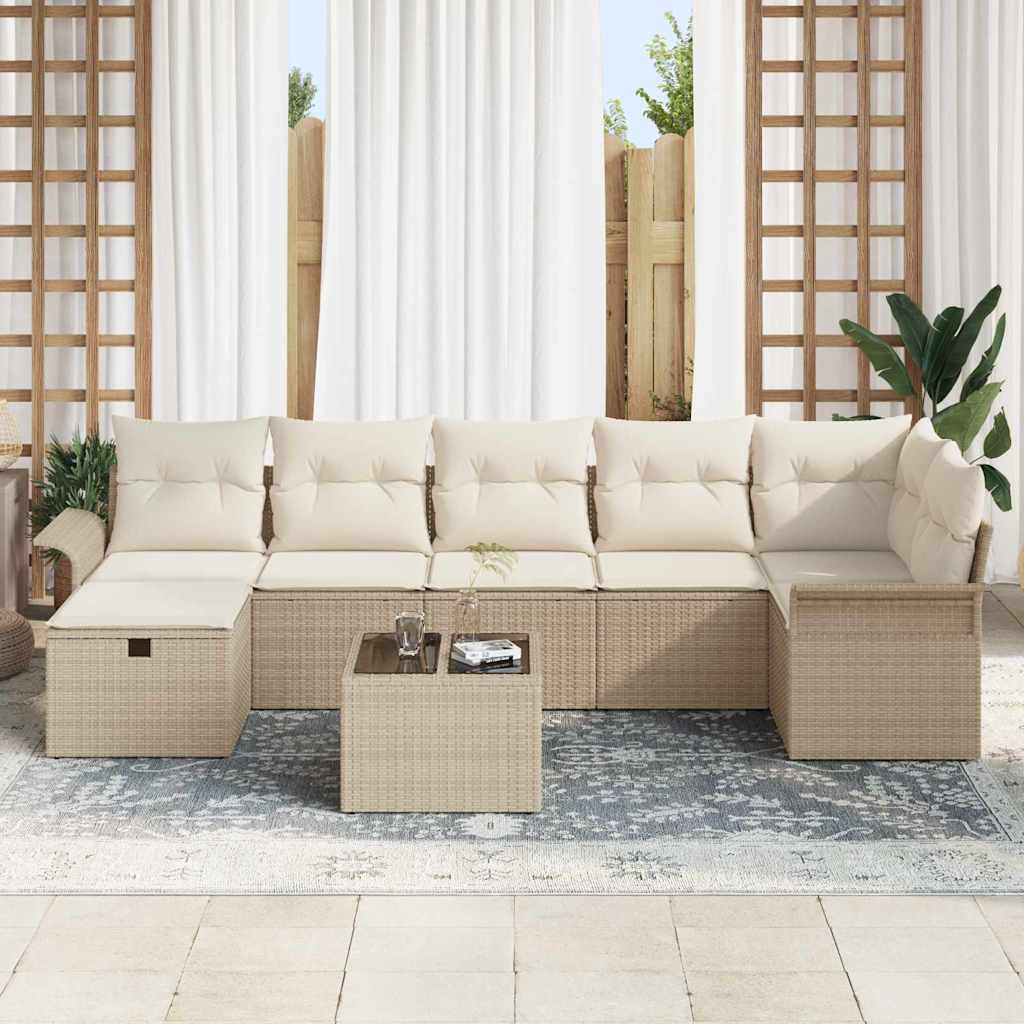 Σετ Καναπέ Κήπου 8 pcs Μπεζ και Κρέμα συνθετικό ρατάν
