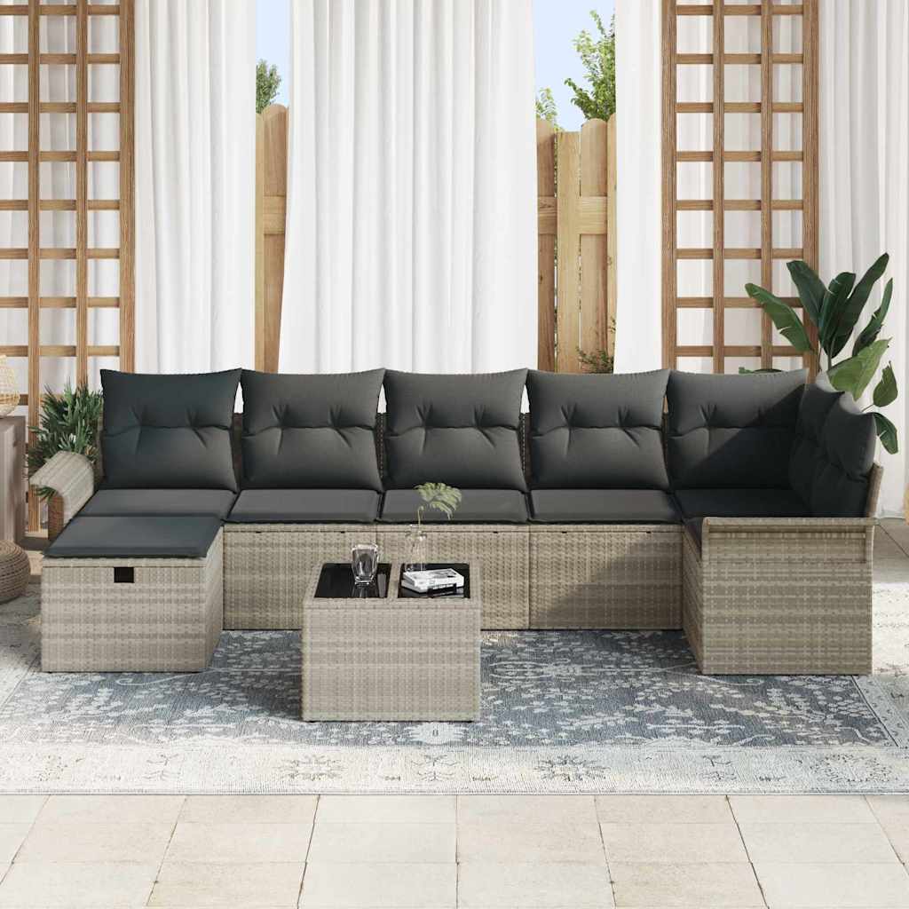 Σετ Καναπέ Κήπου με μαξιλάρι 8 pcs Ανοιχτό γκρι συνθετικό ρατάν