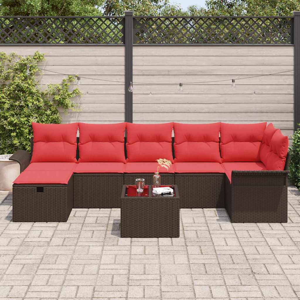 Σετ Καναπέ Κήπου 8 pcs Καφέ και Κόκκινο συνθετικό ρατάν - Pakobazaar
