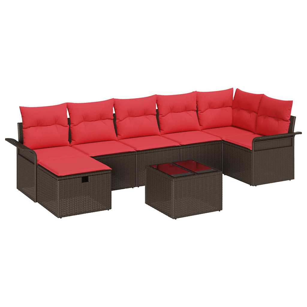Σετ Καναπέ Κήπου 8 pcs Καφέ και Κόκκινο συνθετικό ρατάν - Pakobazaar