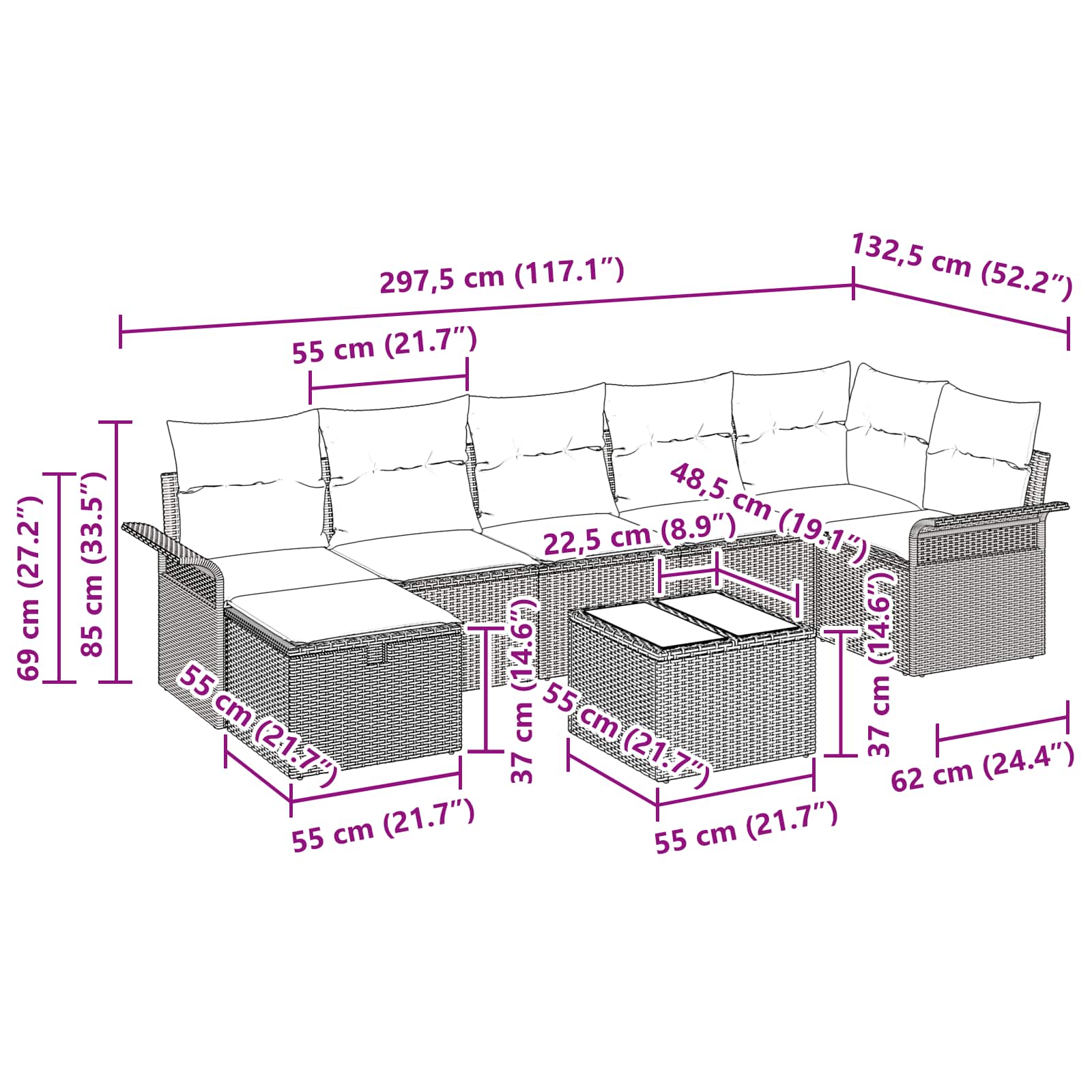 Σετ Καναπέ Κήπου 8 pcs Καφέ και Κόκκινο συνθετικό ρατάν - Pakobazaar