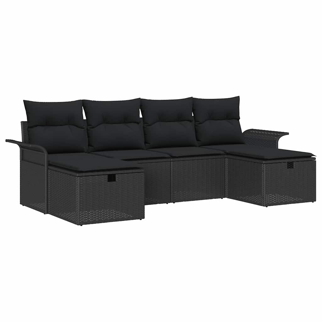Σετ Καναπέ Κήπου με μαξιλάρι 6 pcs Μαύρο συνθετικό ρατάν - Pakobazaar