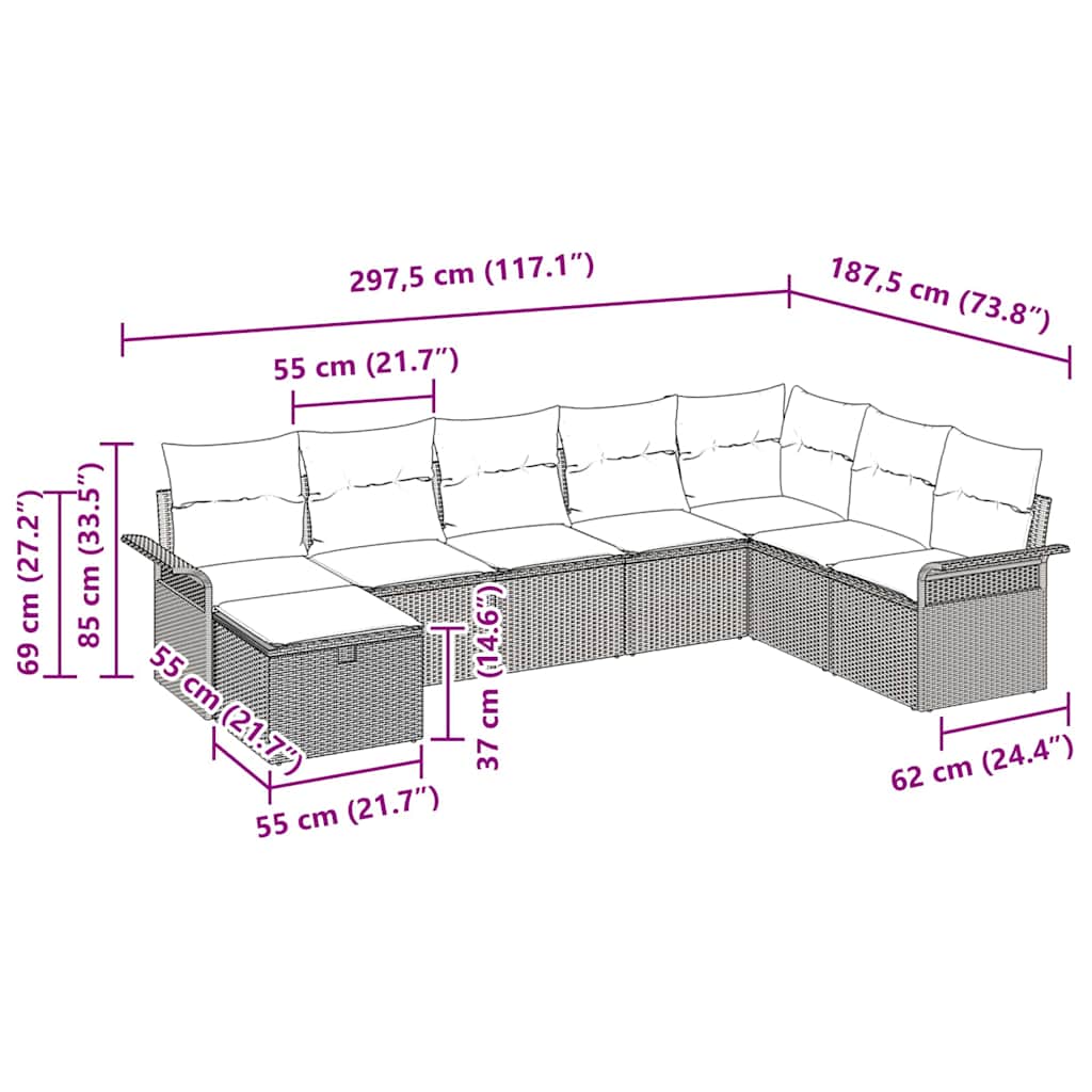 Σετ Καναπέ Κήπου με μαξιλάρι 8 pcs Γκρι συνθετικό ρατάν